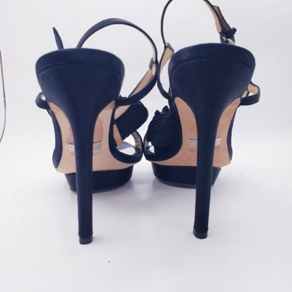 Badgley Mischka Black Adele Flower Ankle Strap Heels Shoes Women's Size 8 - Picture 3 of 11